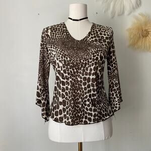 Vintage Brittany Black Womens Y2K Animal Print Top Size M Sequin Grunge 90s